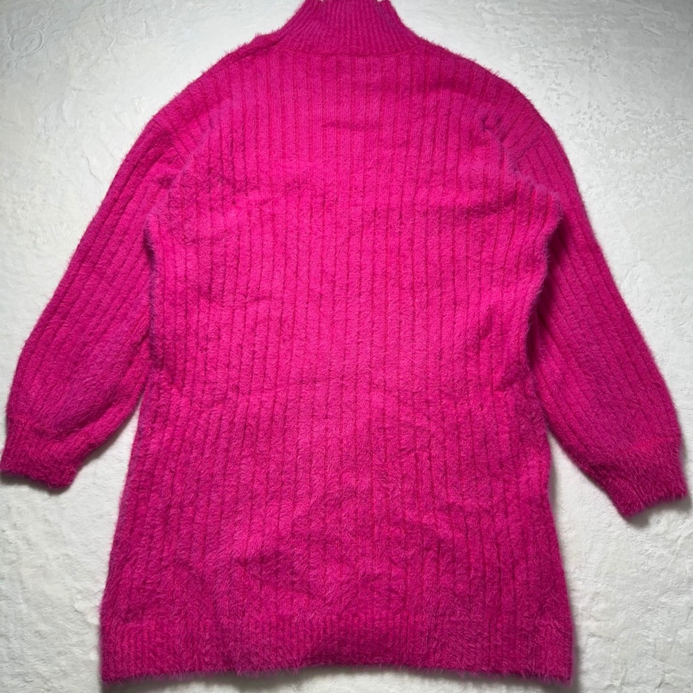Anthropologie Flat White Bohemian Pink Fuzzy Knit Mock Neck Sweater Dress Sz XL - Picture 2 of 8